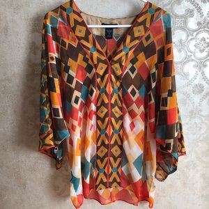 BOSTON PROPER Tribal Print Sheer Tunic